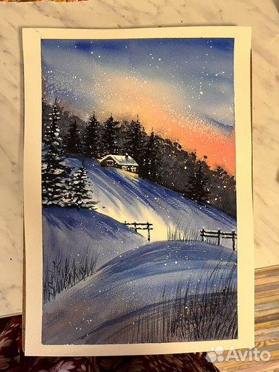 Рисунок Акварель Избушка