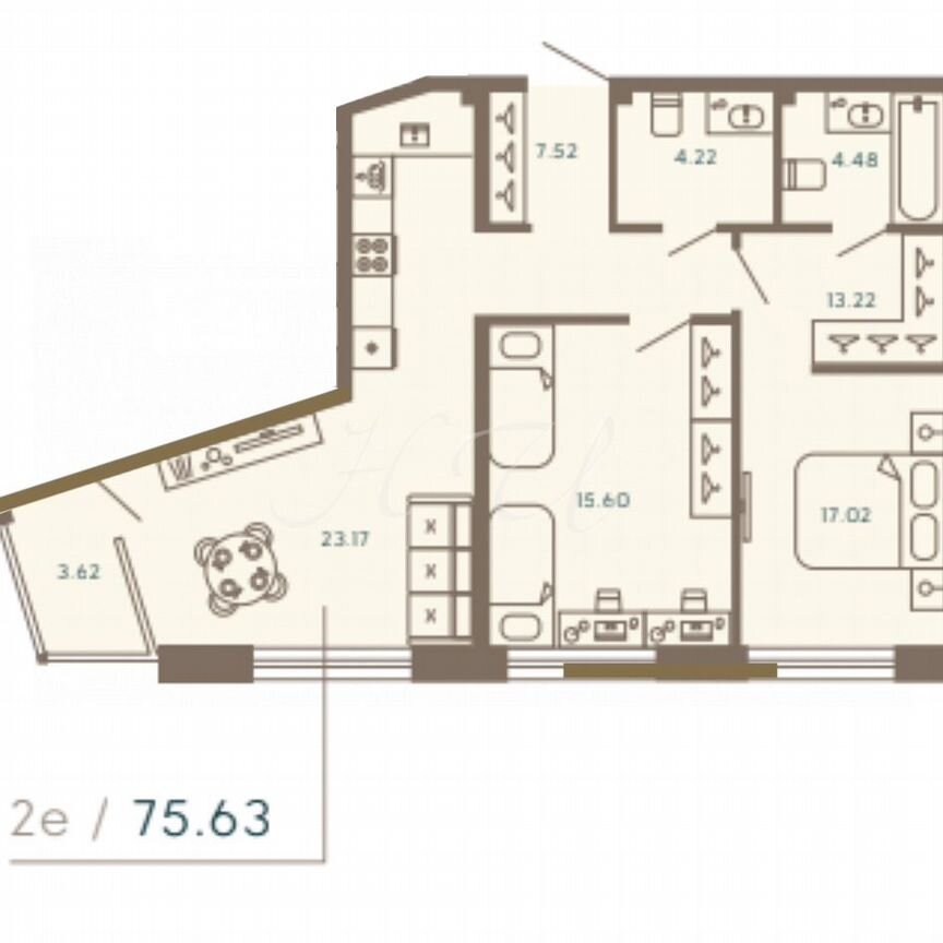 2-к. апартаменты, 75,6 м², 4/8 эт.