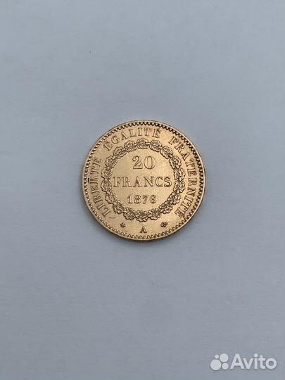 Монета Франция 20 франков (francs) 1876 Золото
