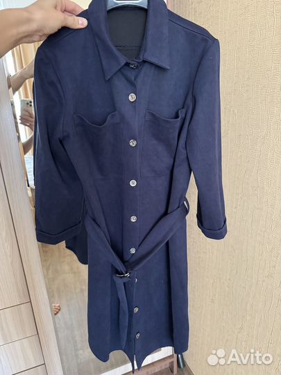 Платье рубашка женское синее рукав 3/4