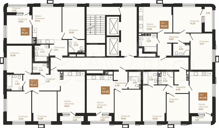 2-к. квартира, 65,5 м², 15/22 эт.