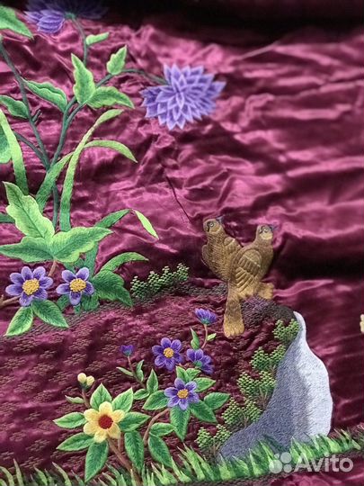 Атласное покрывало с вышивкой Китай времен СССР