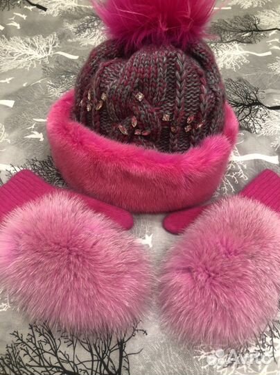 Шапка норковая + варежки(комплект)