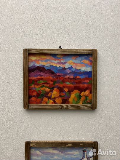 Осенний пейзаж картина маслом в раме лес горы