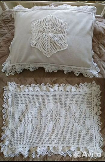 Подушка с наволочкой винтаж, ручная работа кружево