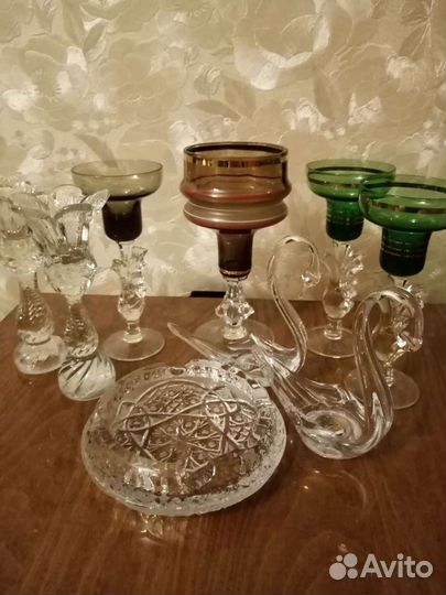 Подсвечники хрустальные и пепельница