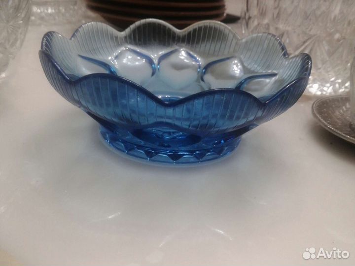 Ваза для фруктов цветное стекло СССР