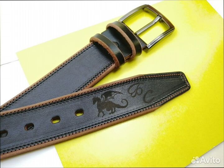 Мужской кожаный ремень с гравировкой