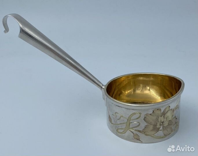 Ковш ковшик серебро 84 золочение модерн цветы