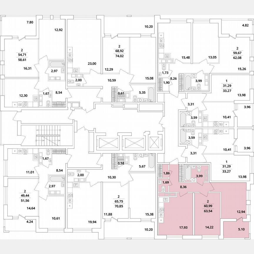 2-к. квартира, 63,5 м², 13/18 эт.