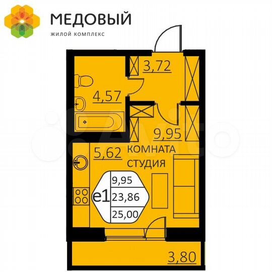 1-к. квартира, 25 м², 7/14 эт.