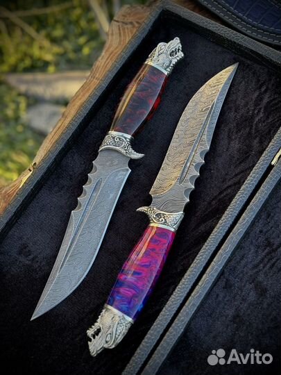 Нож дракон из дамасской стали