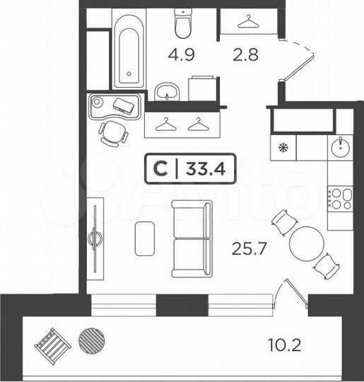 Квартира-студия, 33,5 м², 20/24 эт.