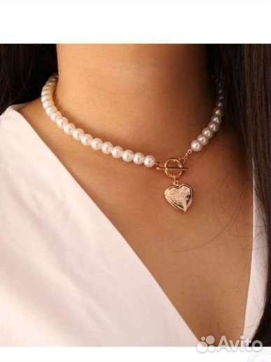 Подвеска бижутерия жемчуг сердечко
