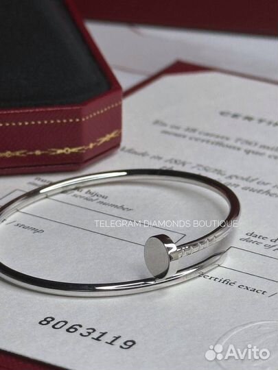 Браслет cartier juste un clou белое золото 750