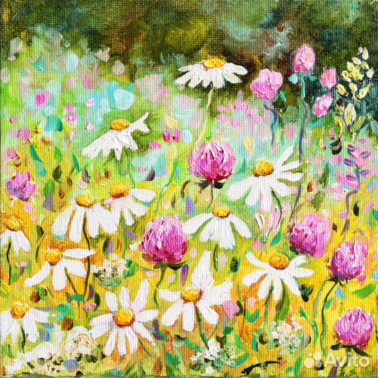 Картина маслом на холсте Полевые цветы