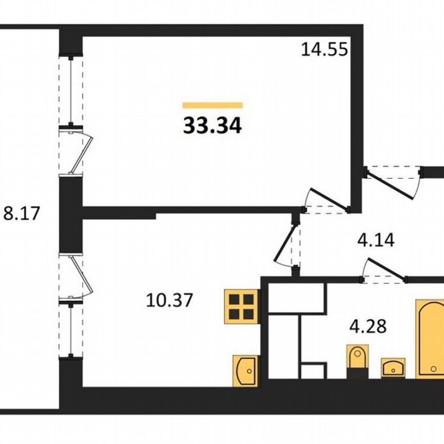 1-к. квартира, 33,3 м², 2/23 эт.