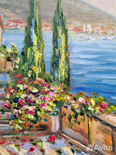 Картина маслом Крым пейзаж морской берег 20х20 см