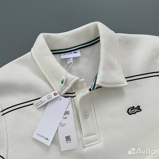 Свитшот lacoste на пуговицах белый (флис)