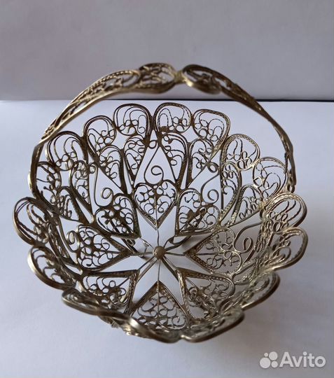 Ваза Конфетница с ручкой Филигрань Скань СССР