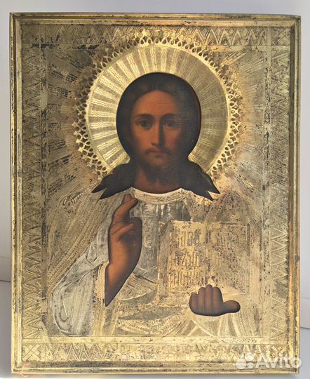 Старинная икона Вседержитель 19 век. Золочение