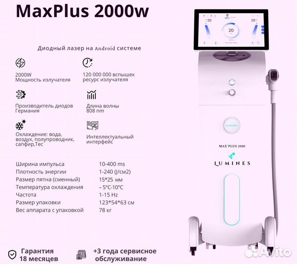 Диодный лазер для эпиляции Лю’минес MaxPlus 2000в