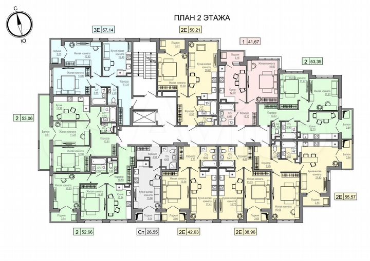 2-к. квартира, 55,6 м², 2/4 эт.