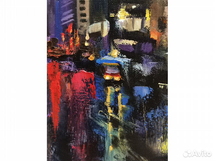 Картина ночной город маслом на холсте 40х30 см