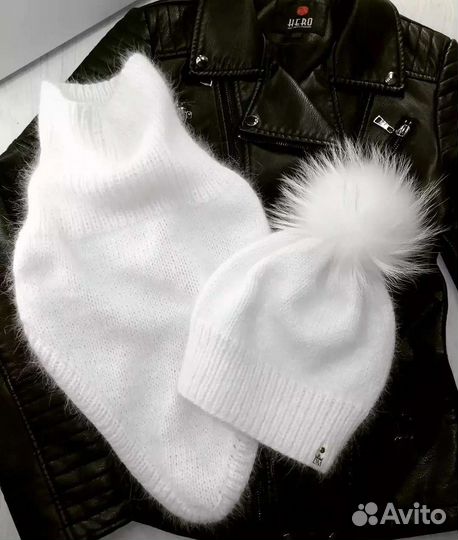 Комплект шапка шарф из пуха норки
