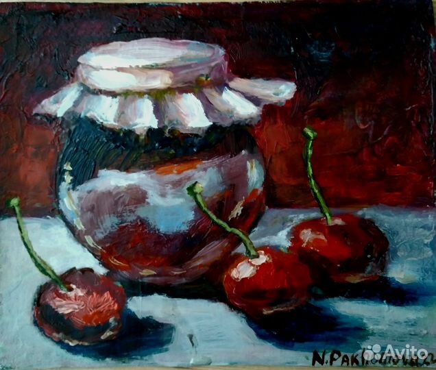 Картина маслом натюрморт Вишневое варенье