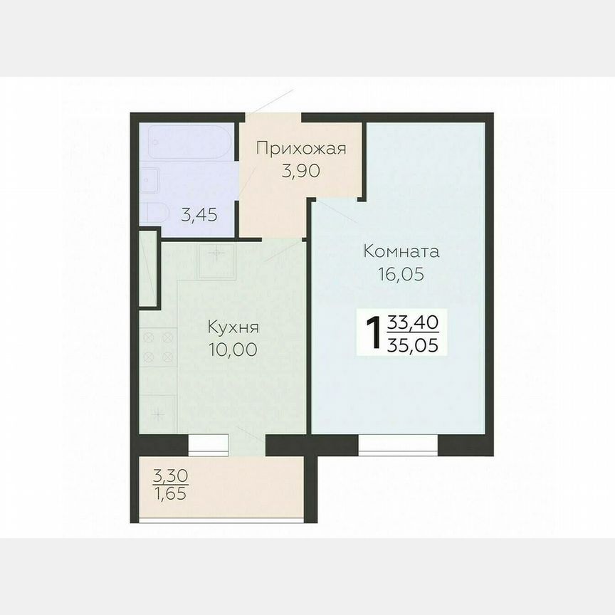 1-к. квартира, 35,1 м², 2/15 эт.