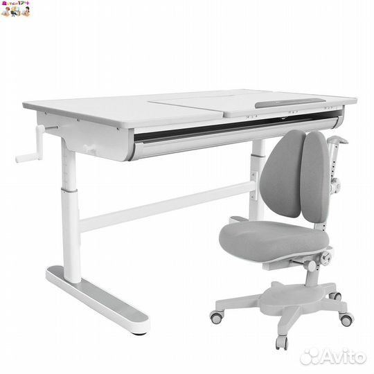 Gaudi парта + кресло (белый/серый c серым креслом