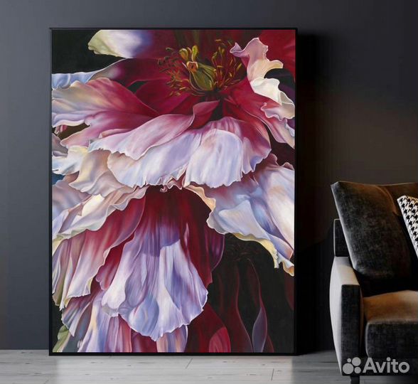 Стильная картина маслом на холсте. Цветы маслом