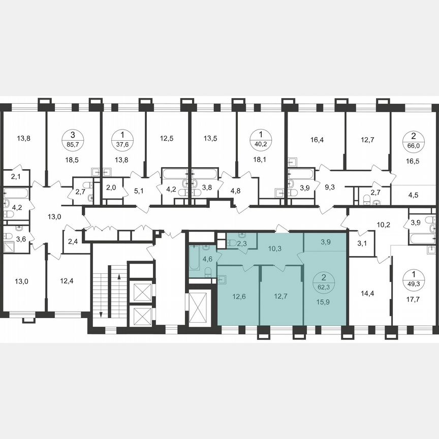 2-к. квартира, 62,3 м², 7/20 эт.