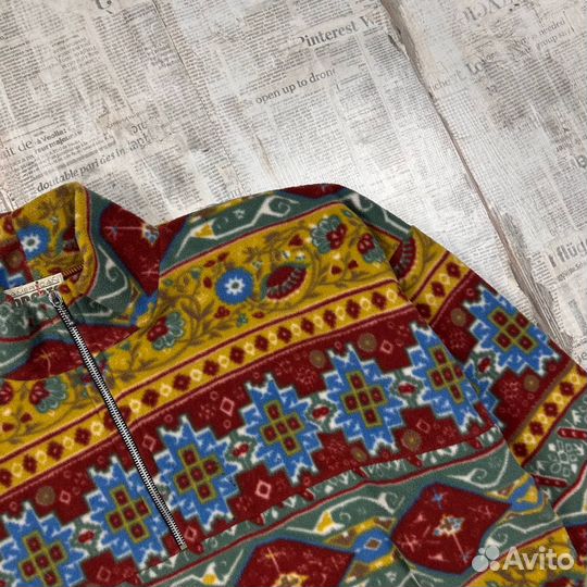 Винтажная флисовая оверсайз кофта (флиска) на замк