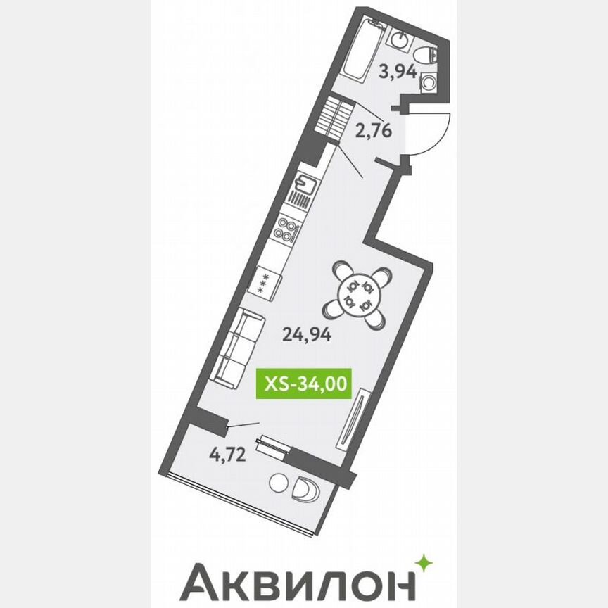 Квартира-студия, 34 м², 11/13 эт.