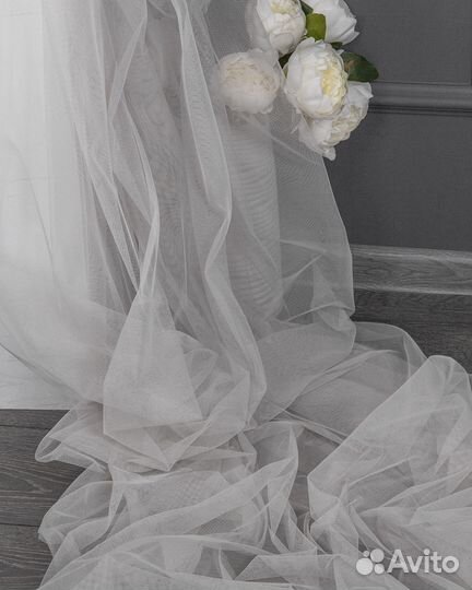 Тюль Ирис светло-серый готовый на окна пошив