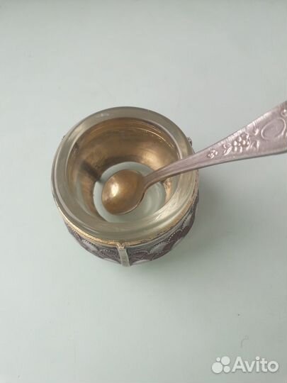 Горчичница с ложечкой мельхиор эмаль СССР