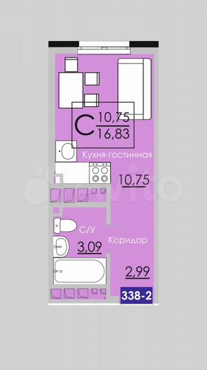 Квартира-студия, 16,8 м², 5/25 эт.