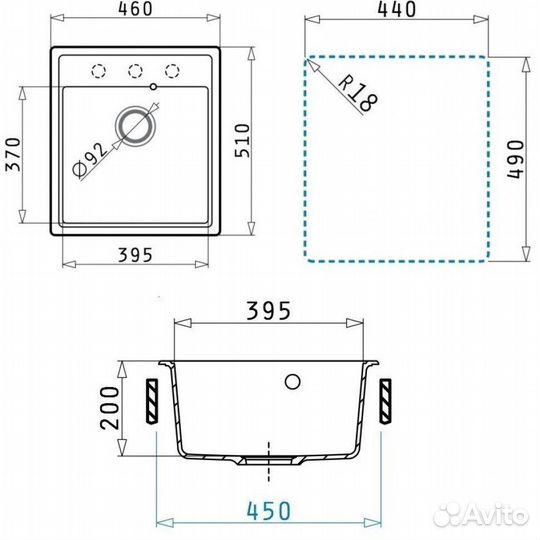Кухонная мойка кварцевая прямоугольная, белая