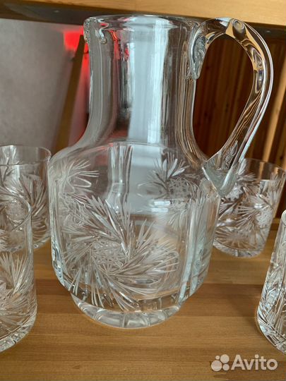 Набор 6 стаканов и кувшин Дятьковский хрусталь