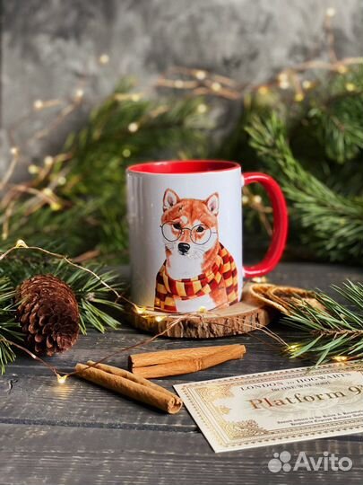 Кружка новогодняя с корги Гарри Поттер