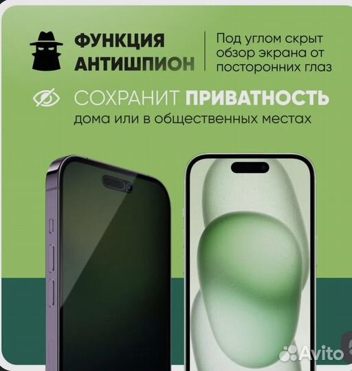 Защитное стекло антишпион iPhone 15 pro