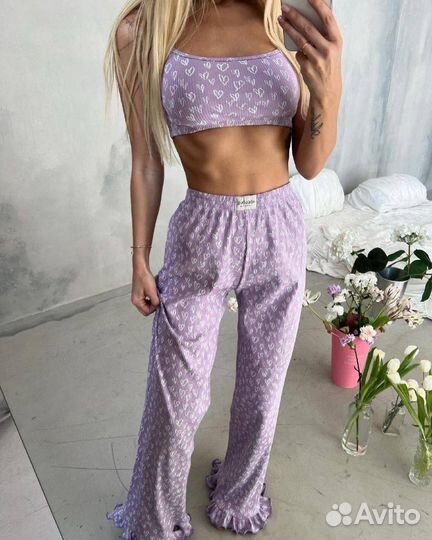 Костюм домашний с халатом брюками и топом 3в1