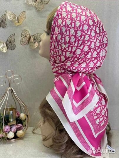 Шелковый платок шаль Christian Dior розовый