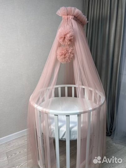 Балдахин с помпонами Just Happy в круглую кроватку