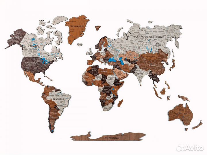 Деревянная карта мира из дерева на стену, Улан-Удэ