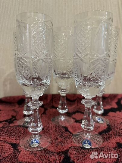 Хр. салатник.Фужеры.Лоток.Бульонница.Ваза на ножке