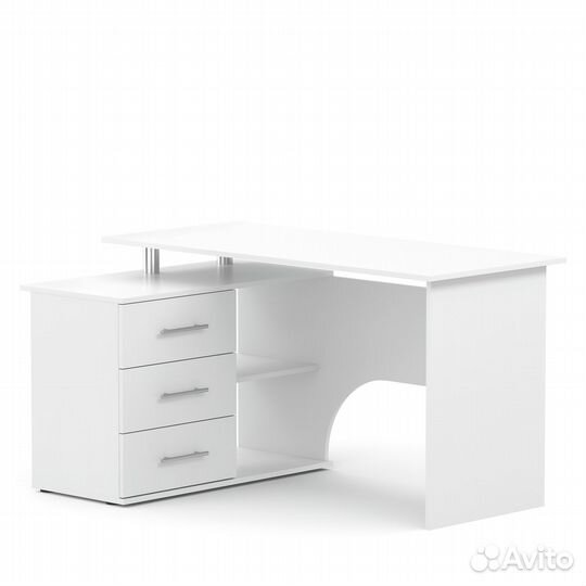 Стол компьютерный кст-09Л левый, цвет белый, шхгхв 135х90х74 см., тумба с ящиками слева