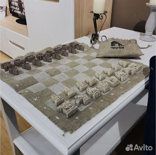 Шахматы «Индия» авторская ручная работа, гипс